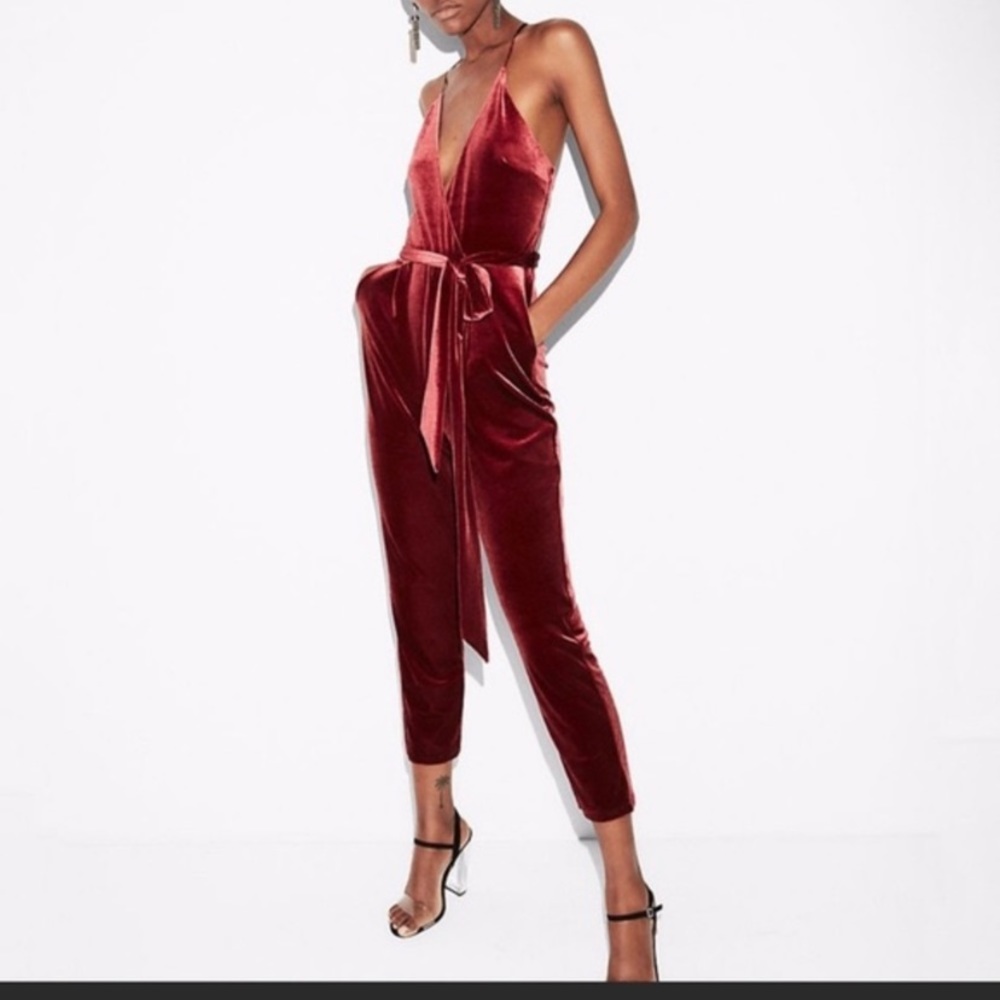 Express red velvet jumpsuit. Worn once